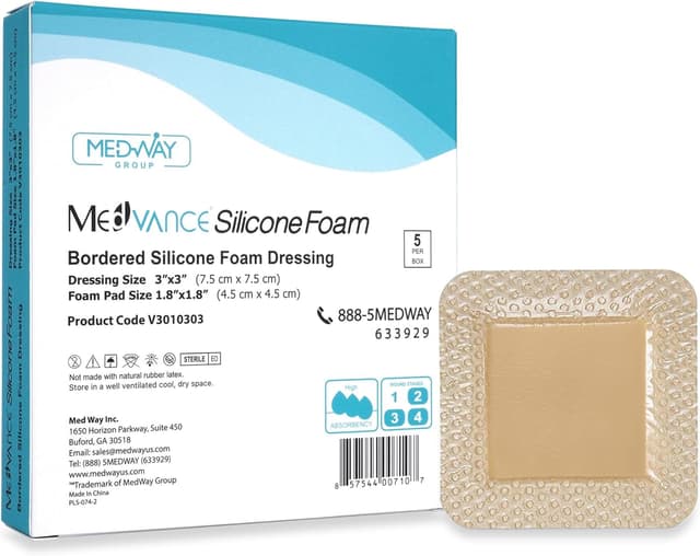 Detalle de MedVanceTM Silicone Bordered Adhesive Foam Dressing, Size 3"x3" (1.8"x1.8" pad), Box of 5