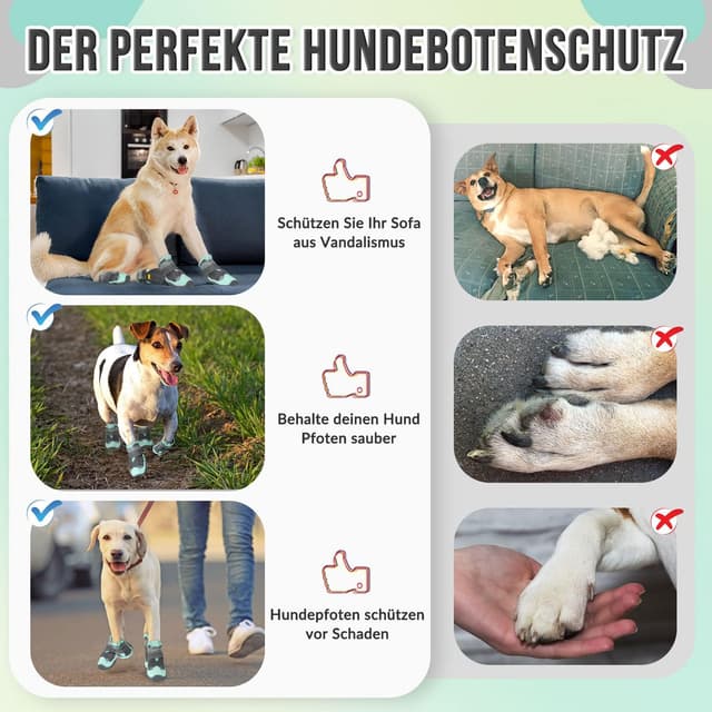 Thumbnail 6 de Eyein Hundeschuhe Pfotenschutz (2 Stück) atmungsaktiv mit rutschfester Sohle und reflektierendem Klettverschluss – Grün, Größe 3