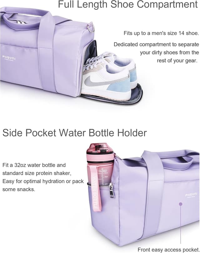 Detalle de Sac de sport femme 19 Pouces 25 L avec compartiment à chaussures et poche imperméable (49x20x25 cm)