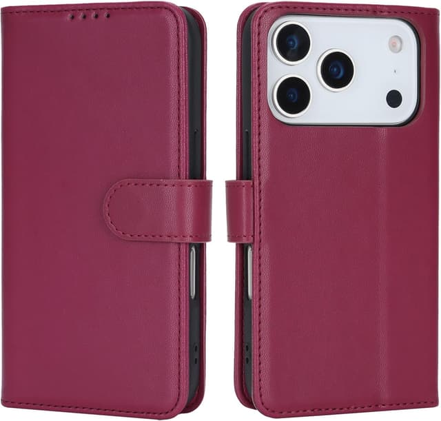 Detalle 2 de Zouzt iPhone 17 Pro Wallet Case in Premium PU Leather (Red) with Card Slots, Cash Pocket & Kickstand