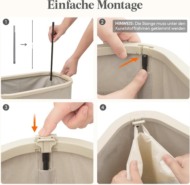 Detalle de Lifewit Schmaler Wäschekorb mit Deckel, 65 l – faltbarer Wäschesortierer mit Kunststoffrahmen, beige