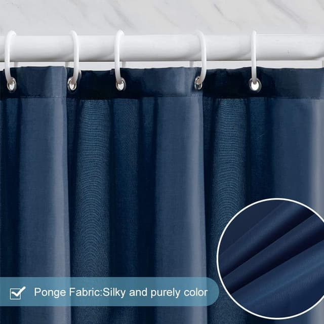 Detalle de Furlinic Petit Rideau de Douche bleu marine 90 x 180 cm avec 6 crochets anti-moisissure