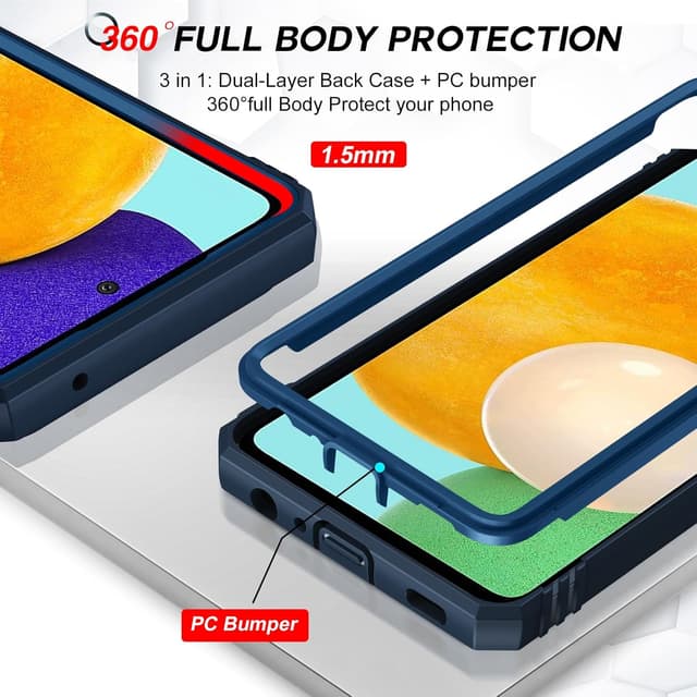 Detalle de LeYi Military Camera Cover Slider Case for Samsung Galaxy A52 5G/A52S with 2 Tempered Glass + Ring Stand (Dark Blue)