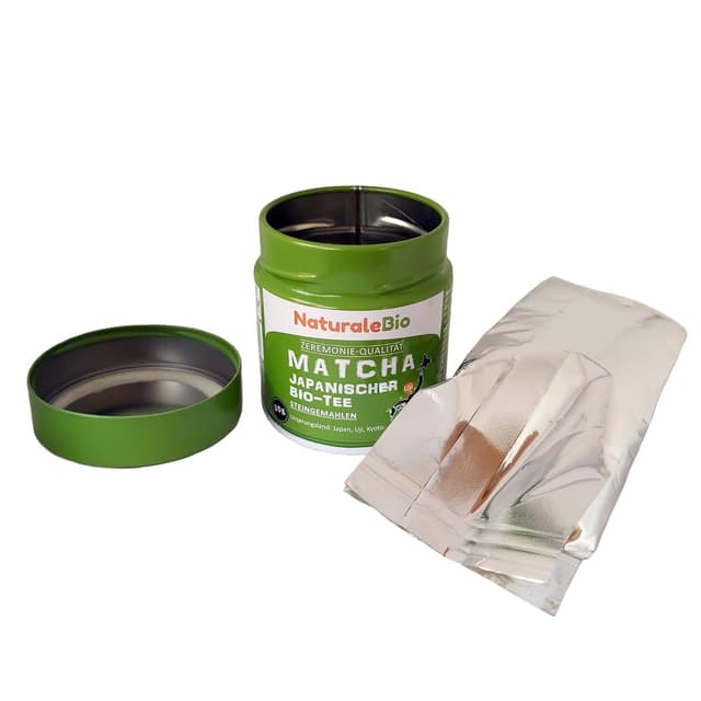 Detalle 2 de NaturaleBio Matcha-Tee-Pulver Ceremonial Grade Original aus Japan (Uji, Kyoto) – Bio Grüntee für Tee, Küche & Latte, 30 g