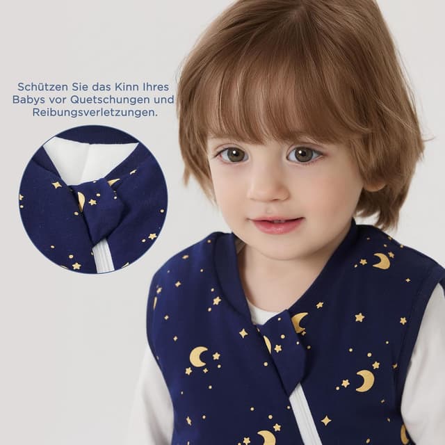 Detalle 2 de Duomiaomiao Baby Schlafsack mit Füßen 2,5 TOG aus 100% Baumwolle (85 cm) – Winterschlafsack für Mädchen mit Cartoon-Mond & Sternen