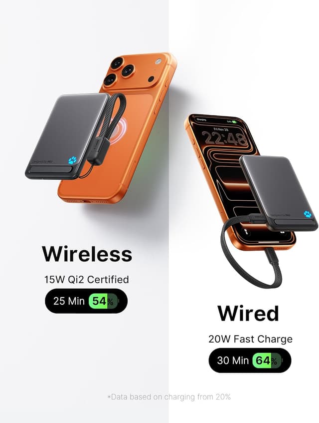 Detalle de INIU for MagSafe Power Bank (Qi2 Certified) Ultra Slim 5000mAh Magnetic Portable Charger