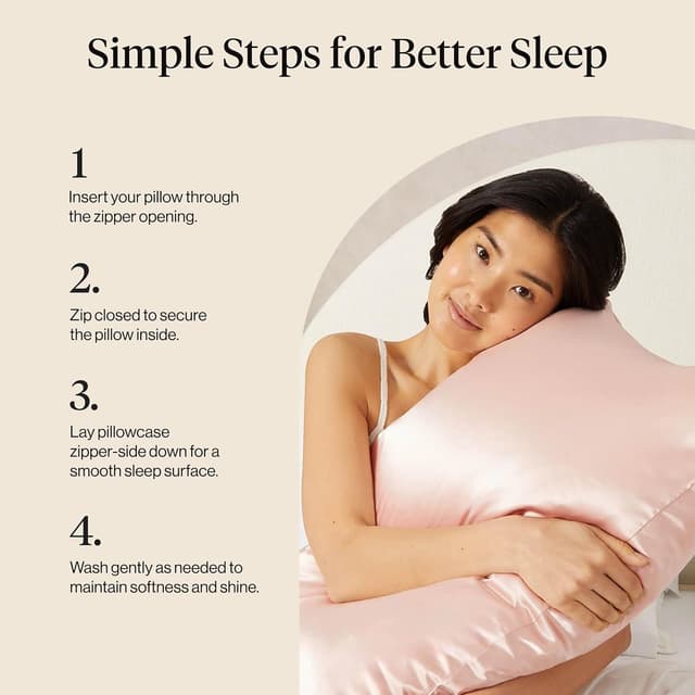 Detalle de Kitsch satin pillowcase with zipper for hair & skin (queen) – Blush