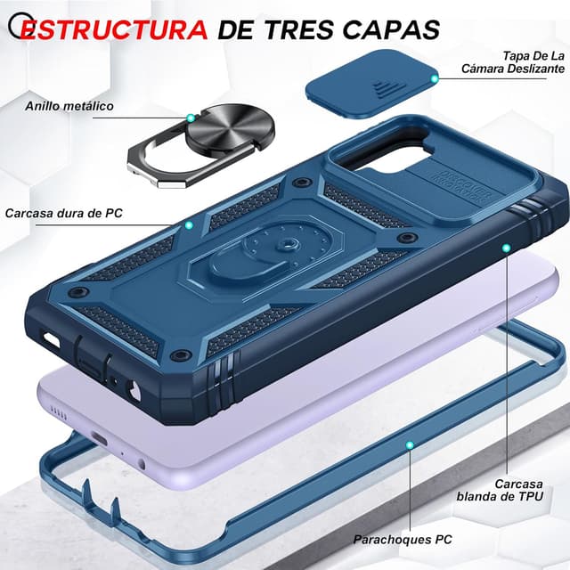 Detalle de LeYi Protective Case for Samsung Galaxy A32 5G with Sliding Camera Cover, Ring Stand and Tempered Glass