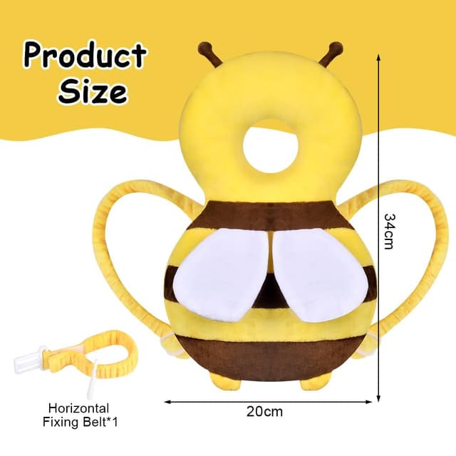 Detalle de Vicloon Baby Kopfschutz Rucksack mit verstellbaren Sicherheitspads und Knieschonern (Gelbe Biene)