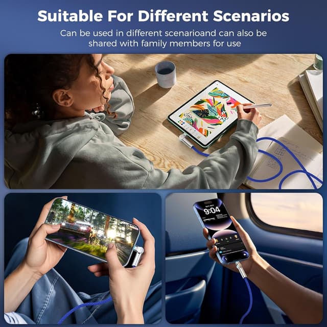 Detalle de PINGXIN USB-C to USB-C Cable (10ft, 240W) 2-Pack with 180° Rotating Connectors