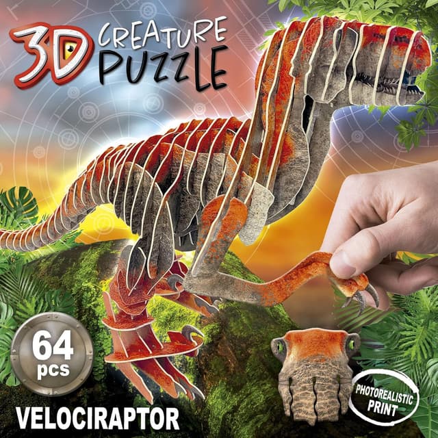 Detalle 2 de Educa Puzzle 3D Velociraptor 🦖 Set de construcción de Dinosaurios