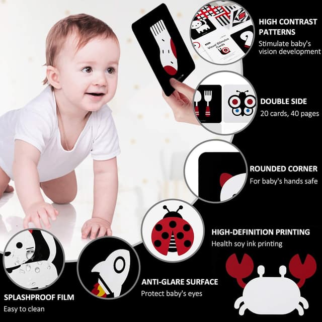 Detalle de Beiens Lot de 20 cartes flash à fort contraste pour bébé (3 à 6 mois)