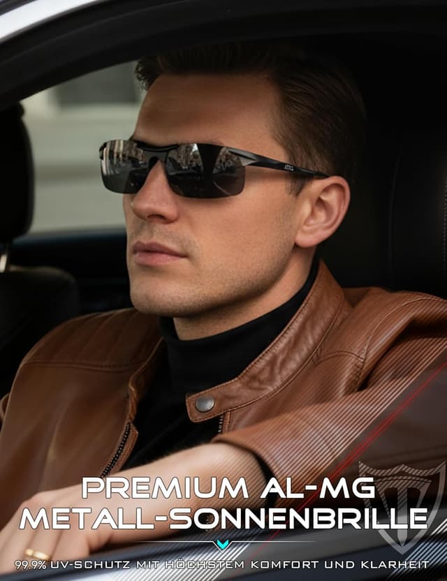 Detalle 2 de ATTCL Herren-Sonnenbrille sportlich polarisiert mit UV-Schutz (Wrap-Around, leichtes Al‑Mg-Gestell)