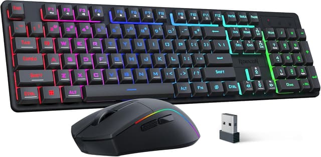 Detalle de Redragon S107KS Tri-Mode Wireless Gaming Keyboard and Mouse Combo (RGB, 2.4G/BT/Cabled, 10,000 DPI)