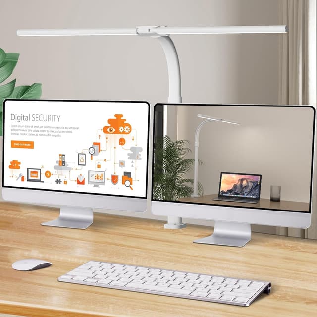 Detalle de LOTTBUTY 24W Double-Head LED Desk Lamp (Clamp, Eye Protection, 25 Modes) – L-White