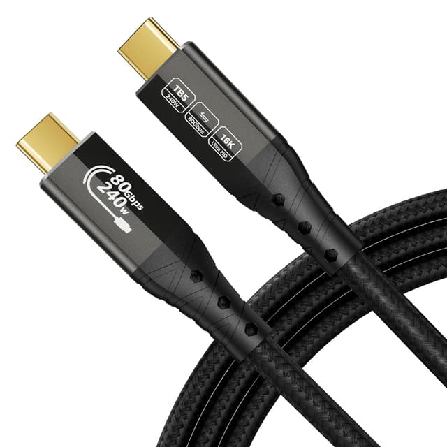 Detalle de ZIKNYDO USB‑C Thunderbolt 5 Kabel 3 m (80 Gbps, PD 3.1 bis 240 W) für 16K/Triple‑4K und eGPU