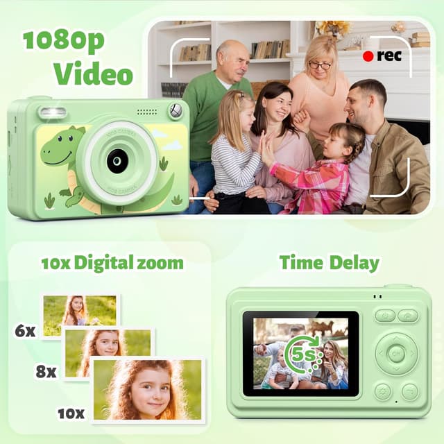 Detalle de GREENKINDER Kids Camera Instant Print (1080P) with 2.4-inch screen, 5 print rolls and 32GB card for ages 3–12