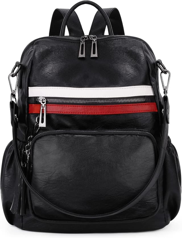 Thumbnail 6 de UTO Damen Rucksack aus PU Washed Leder – modischer Multifunktionsrucksack mit Doppelreißverschluss und Quastendesign