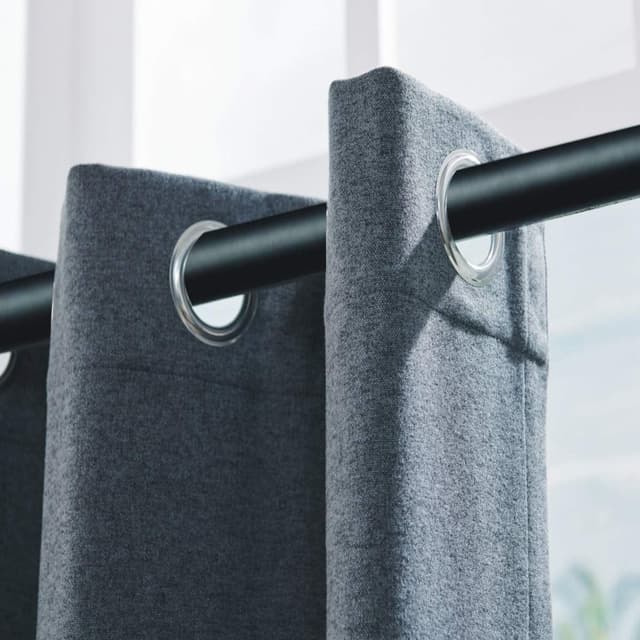 Detalle de Coastline Luna brushed blackout eyelet curtains in Charcoal Dark Grey (thermal insulated) – 2 panels
