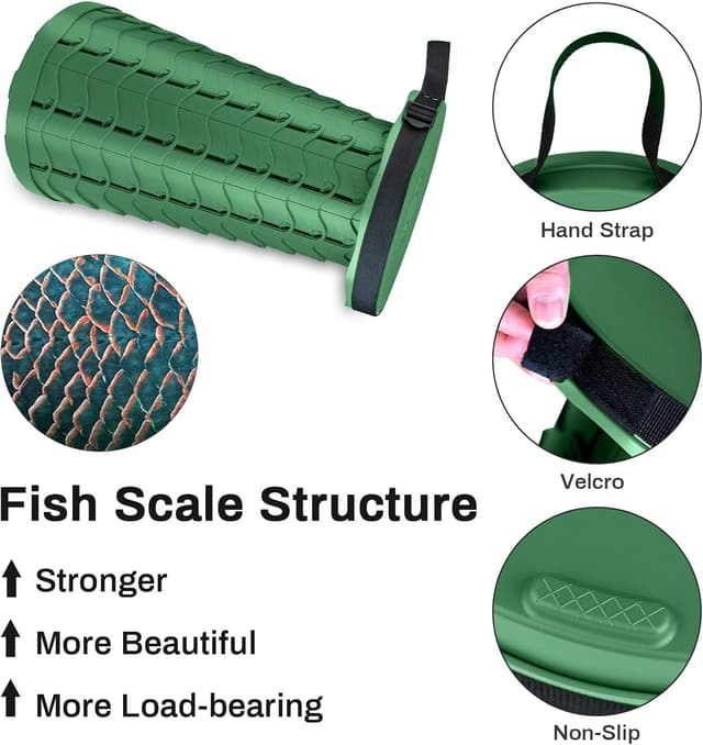 Detalle de Hesanzol tragbarer Teleskophocker mit einziehbarem Klappdesign, verstellbar bis 180 kg Traglast