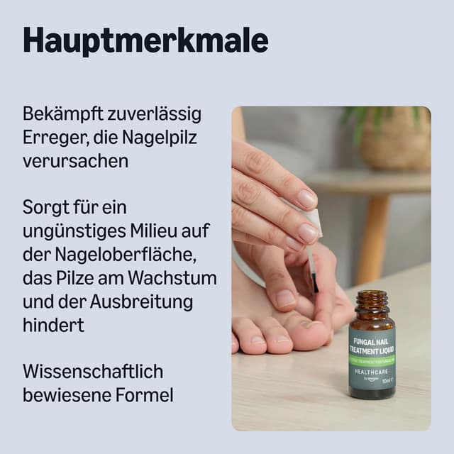 Detalle de Healthcare by Amazon Flüssigkeit gegen Nagelpilz (10 ml) – mit Harnstoff, Teebaumöl und Milchsäure
