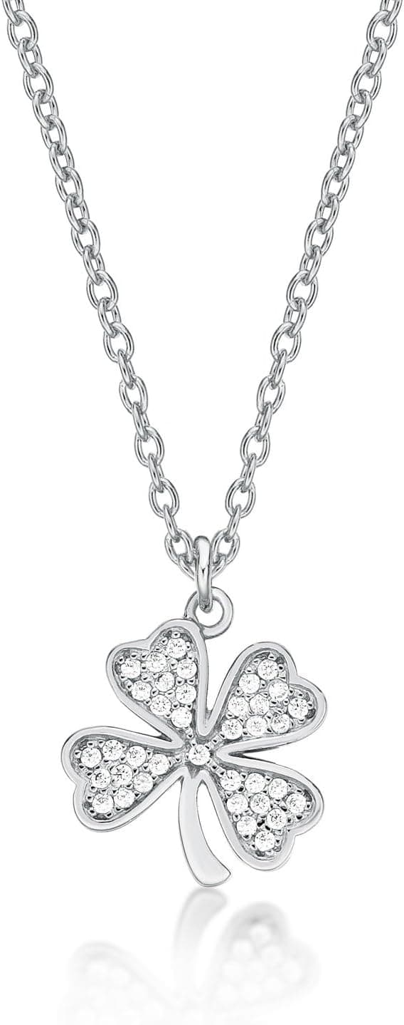 Detalle de Collana Diamond Treats Quadrifoglio in Argento 925 con ciondolo portafortuna e zirconi