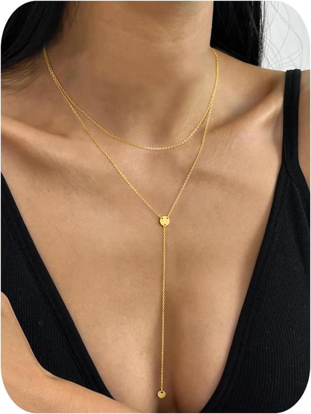 Detalle de TINGN Damen Halskette Gold vergoldet 14k mit Herz-Anhänger im Layering-Design
