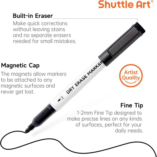 Detalle de Shuttle Art Dry Erase Markers 15-pack black đź–Š