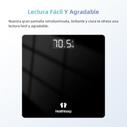 Detalle de Healthkeep Báscula de baño digital negra con pantalla LED y Step-On (hasta 180 kg)
