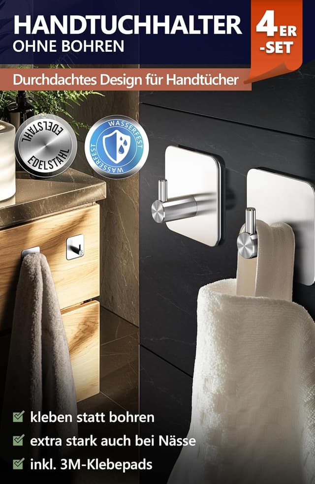 Detalle de 4smile portasciugamani senza foratura (4 pezzi) in argento con gancio adesivo impermeabile