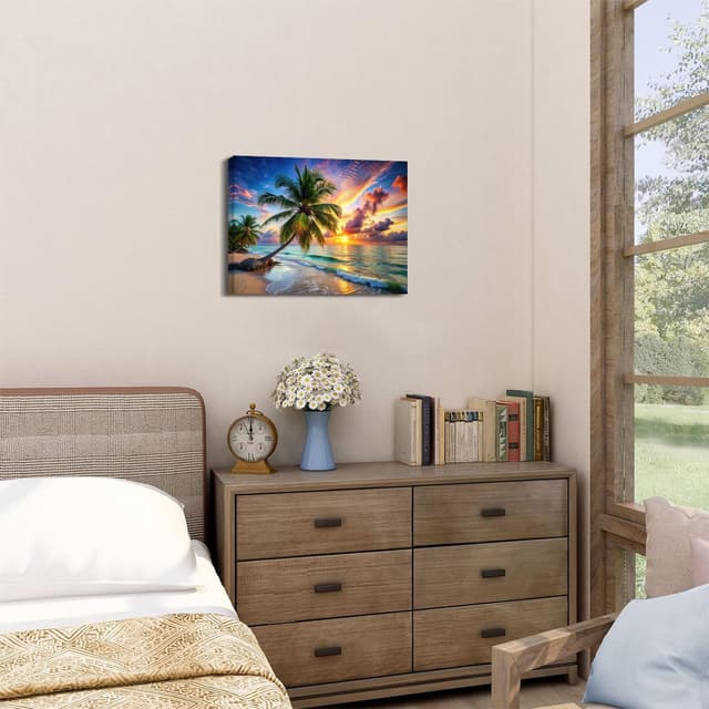 Detalle 2 de Sunset Beach coastal wall art canvas print (12x16 inch, 1 panel) for bathrooms and nautical spaces