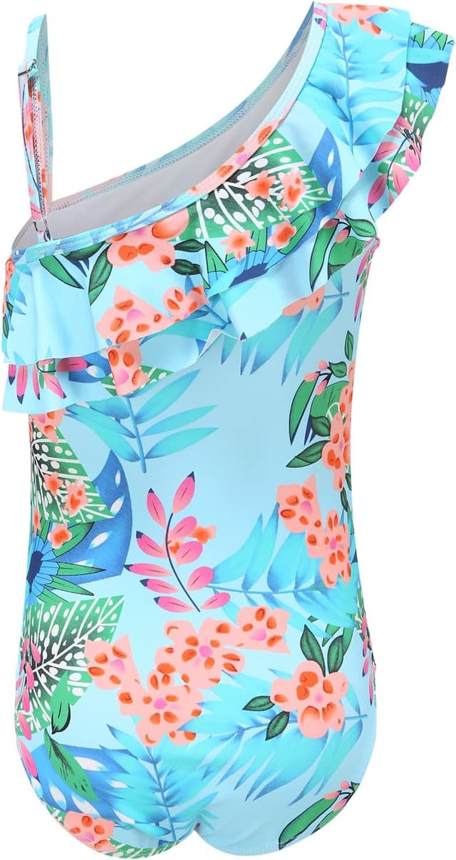 Detalle de Einteiliger Badeanzug für Mädchen mit Hawaiian-Print und Rüschen-Optik