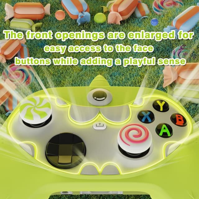 Detalle de playvital Cute Silicone Skin for Xbox Series X/S controller with thumb grip caps and stickers (MonoEye Monster Green)