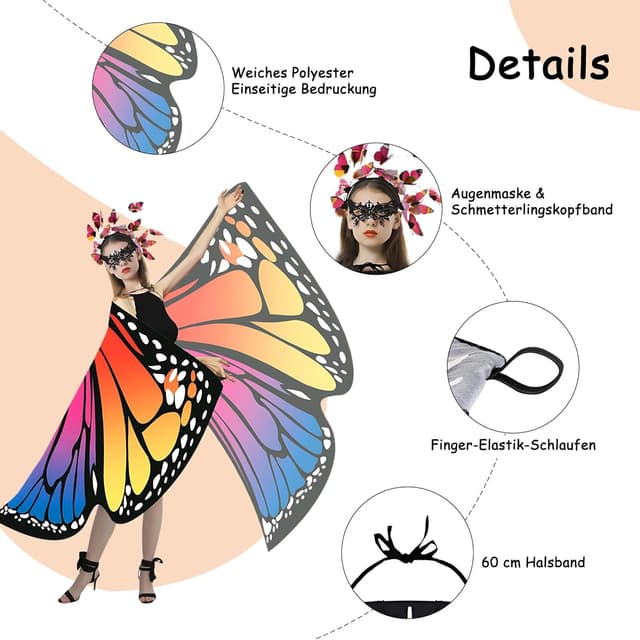 Thumbnail 3 de Sundonix Fasching Schmetterling Umhang 168x138 cm 🎭