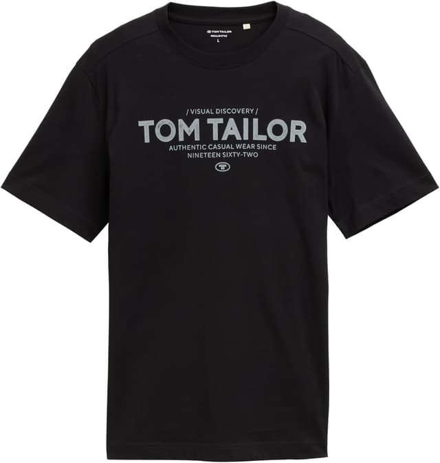 Detalle de TOM TAILOR T-Shirt Uomo in jersey di cotone tinta unita con logo stampato