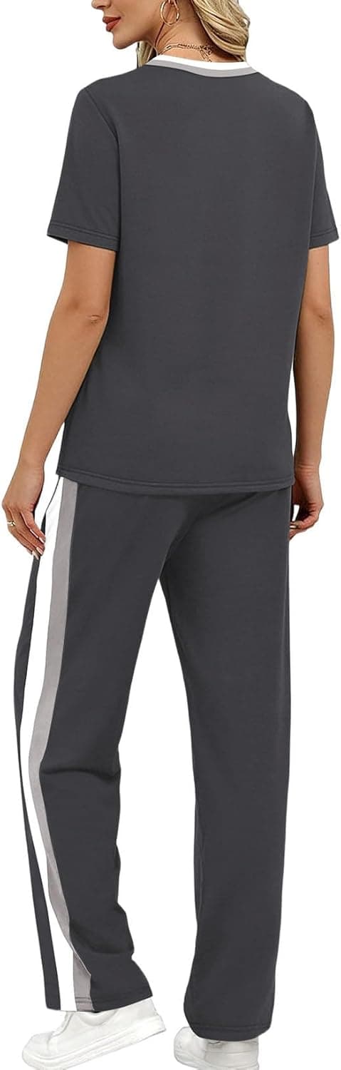 Detalle 2 de WIHOLL 2-Piece Lounge Set for Women (Short Sleeve Top + Wide-Leg Pants)