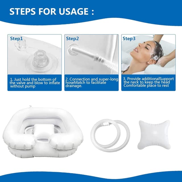 Detalle de TZEKING aufblasbares Haarwaschbecken für Bettlägerige – Shampoo-Waschschüssel mit Ablaufschlauch