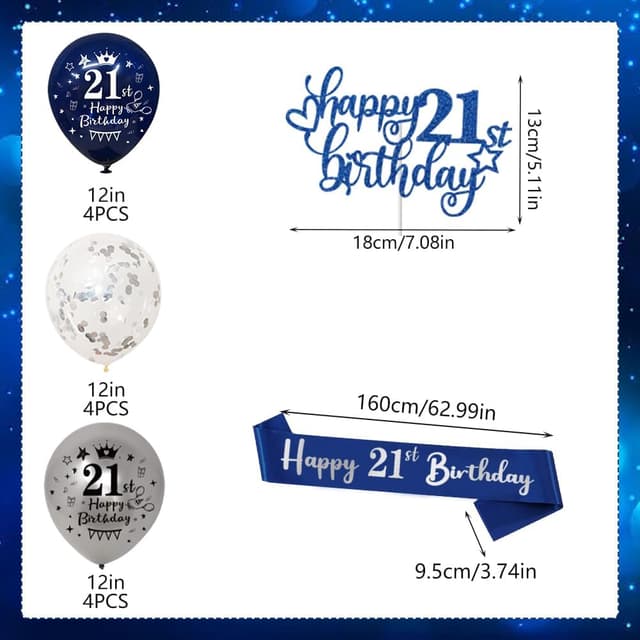 Thumbnail 4 de 21st Birthday Decorations Blue Silver party kit ๐