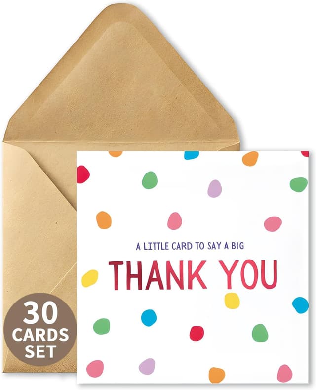 Detalle de Frelimiu 30-Pack Thank You Cards Multipack (350GSM) with Kraft Envelopes – Polka Dot Design