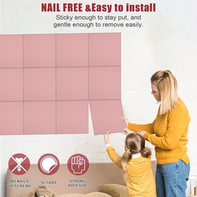 Thumbnail 6 de Cork Board Alternative 90 x 60 cm felt notice pin board tile set (6 pack) – Pink, removable wall tiles with pins