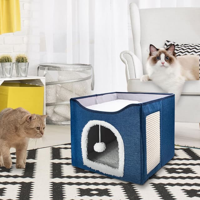 Detalle 2 de FURRYPAWS Katzenhöhle – gemütliches Katzenhaus für drinnen & draußen mit waschbaren Kissen