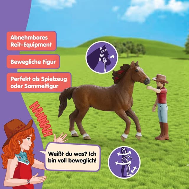 Detalle de Schleich HORSE CLUB Hannah & Cayenne 42711 – 6-teiliges Spielset mit beweglicher Mädchenfigur und Pferde-Zubehör