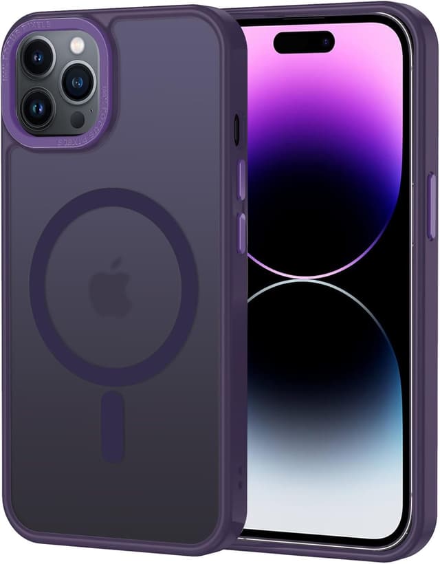 Detalle de Coque iPhone 14 Pro magnétique MagSafe XTCASE – translucide mat violet avec bumper antichoc