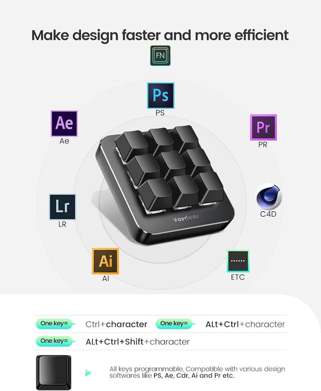 Thumbnail 5 de VAYDEER Tastiera macro 9 tasti programmabili