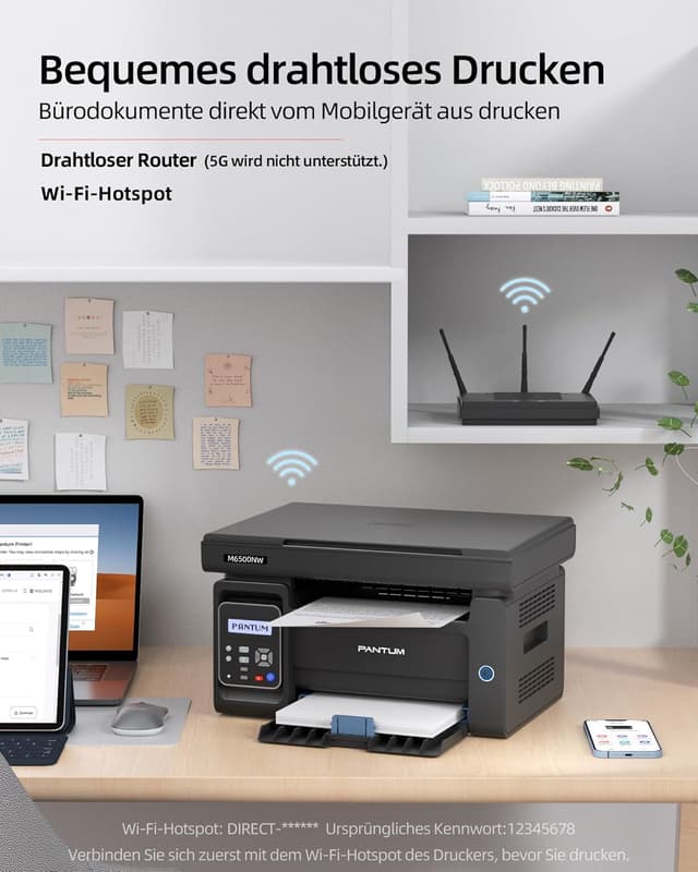 Detalle de PANTUM M6500NW Laserdrucker Multifunktionsgerät (WLAN, Scanner & Kopierer) für A4 bis 22 Seiten/Min in Schwarzweiß