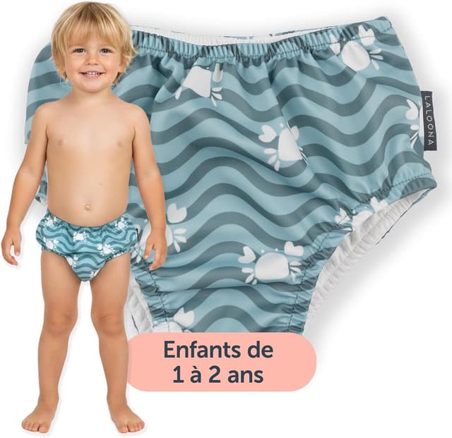 Detalle 2 de LaLoona couche de bain bébé réutilisable anti-fuite Oeko-Tex Standard 100 motif crabe vert (taille 86-92)