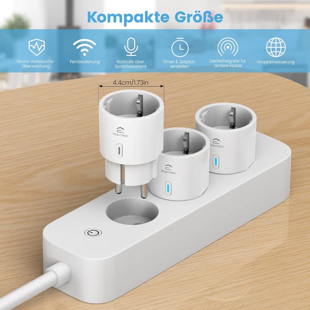 Detalle 2 de EIGHTREE Smart WLAN Steckdose 4er Pack Steckdose 🔌