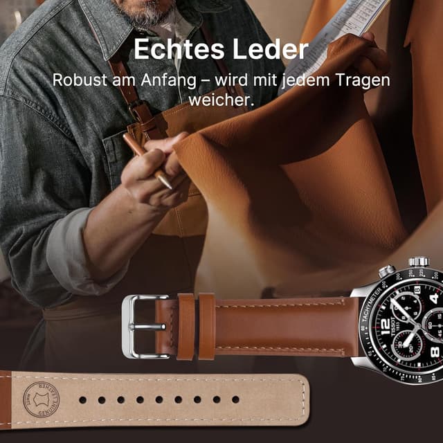 Detalle de Fullmosa 22-mm Echtleder Uhrenarmbänder im 2er-Set mit Quick-Release (Schnellwechsel) und Edelstahlverschluss