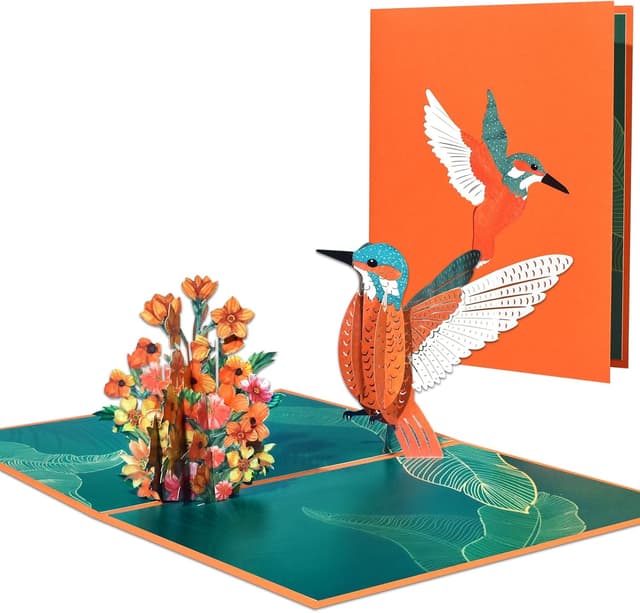 Detalle de DLYMXGC Hummingbird and Flower Pop Up Cards – 3D paper bouquet greeting card with blank note card & envelope