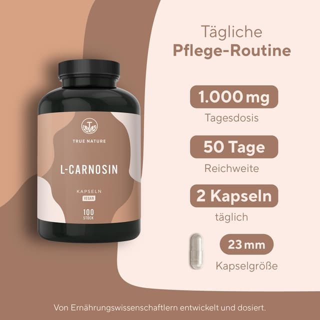Detalle 2 de TRUE NATURE L-Carnosin 1.000 mg Tagesdosis – 100 vegane Kapseln (50 Tage)